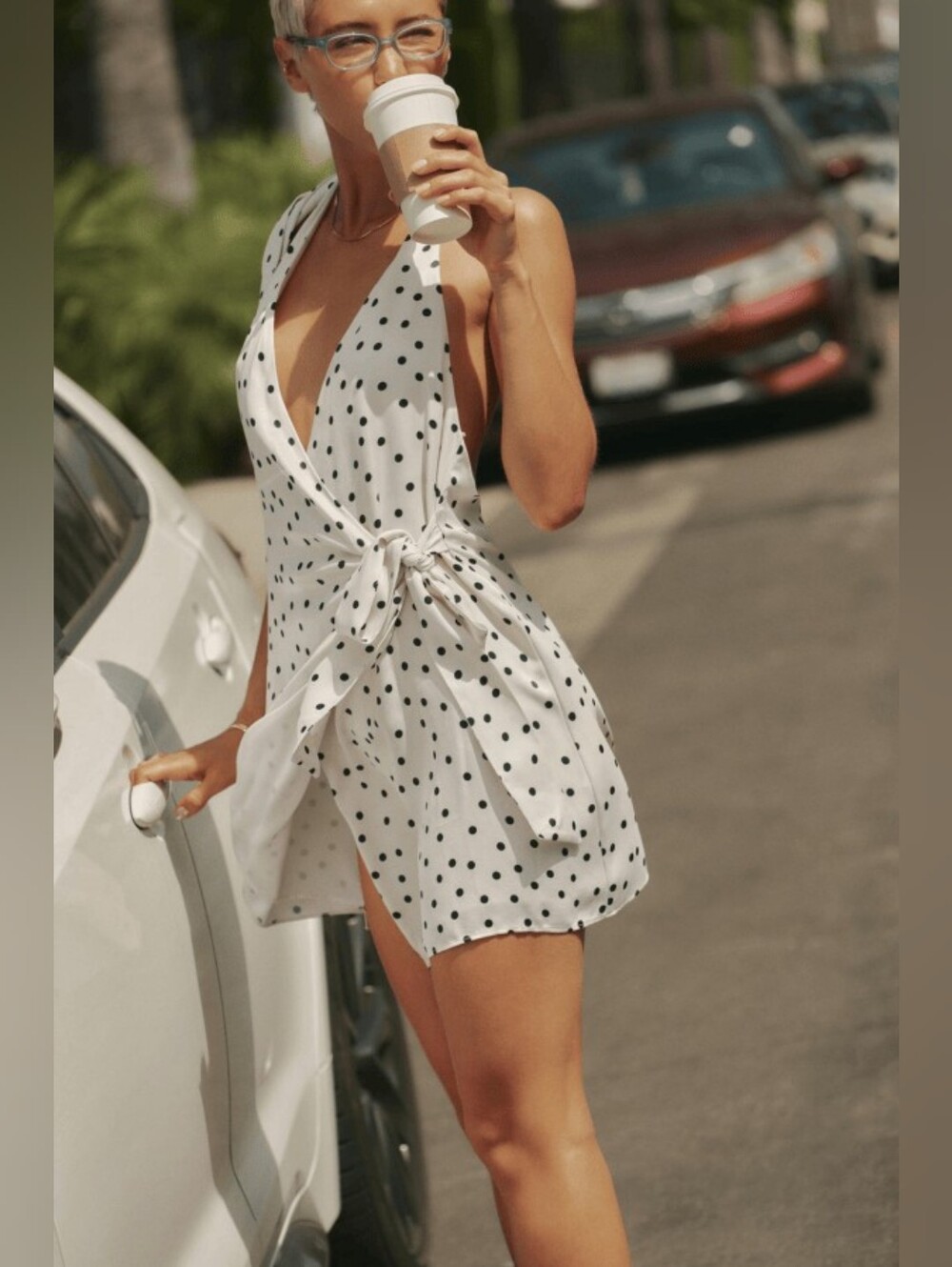 Zara White Polka Dot Wrap Mini Dress